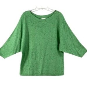 J.Jill Sweater Womens Sz S Green Textured Knit Boat Neck 3/4 Sleeve‎ Pullover
